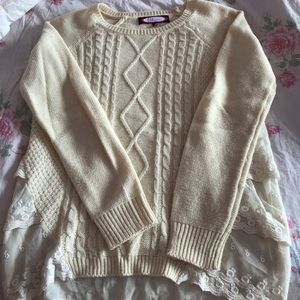 Ruffled lace back sweater